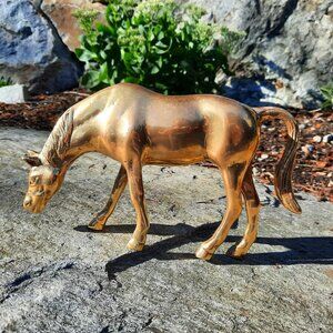 Vintage Solid Brass Grazing Horse Sculpture